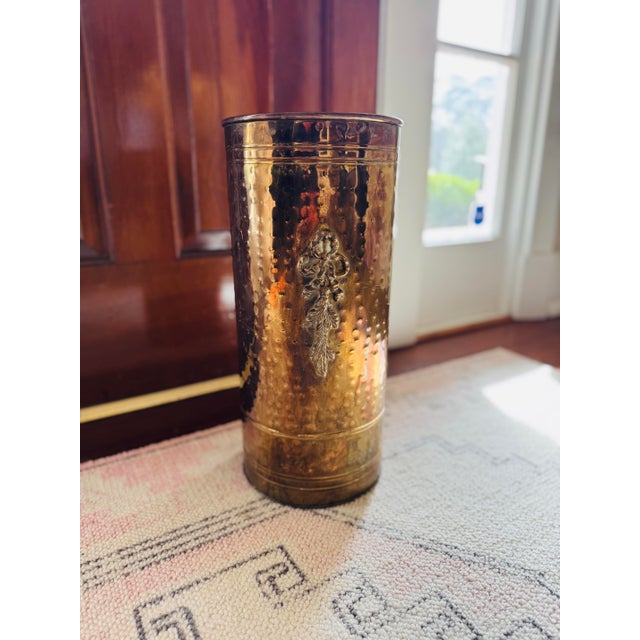 Traditional Vintage Hammered Brass Umbrella Holder- Cane Holder- Umbrella Stand For Sale - Image 3 of 5