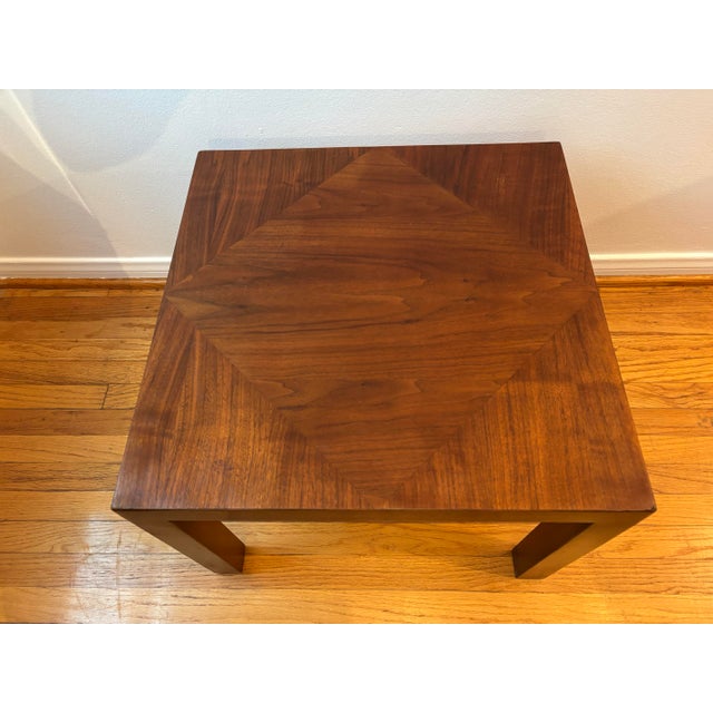 Vintage Lane Mid-Century Modern Parsons Style Square Walnut Side Table With Diamond Inlay For Sale - Image 10 of 12