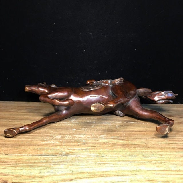 Chinese Vintage Bronze Galloping Horse Statue With Saddle, Chinese Wealth Attracting Horse Sculpture For Sale - Image 3 of 7