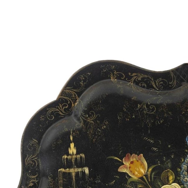 Decoration - Painted board (64 cm). Portuguese; made of cut sheet metal; painted in black and gold; decorated with floral...