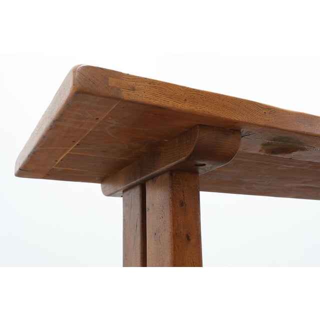Vintage Oak Trestle Table with Pegged Stretcher, France, 1950s For Sale - Image 15 of 18