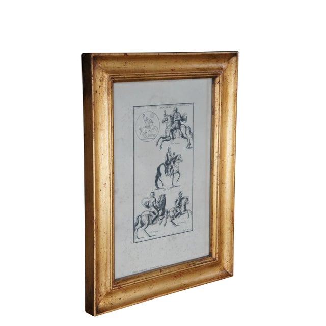 Cavaliers II antiqued print by Trevor James Company. Features a sequence of Roman men on horses. Framed in a beveled wood...