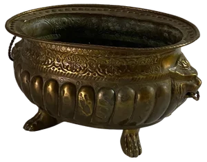 19th Century French Polished Brass Jardiniere with Lions Ring Handles