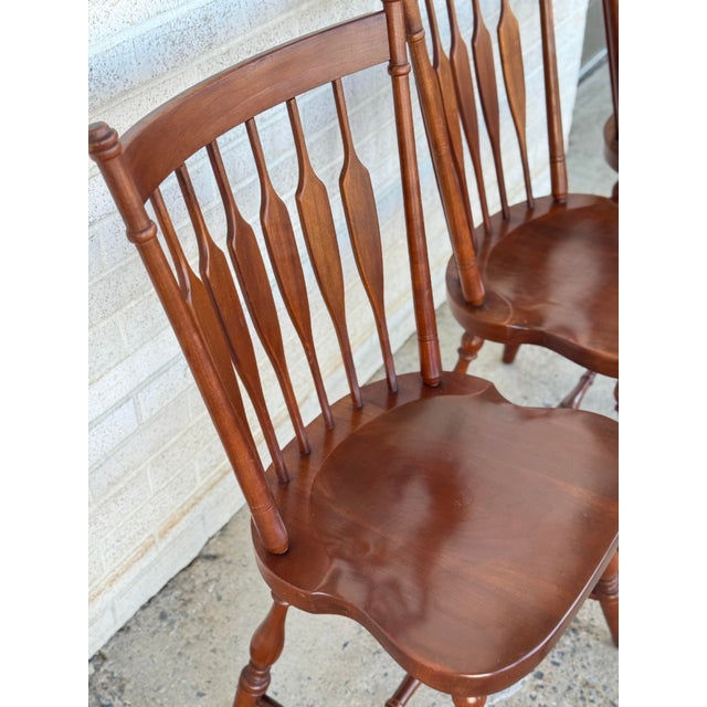 Late 20th Century Vintage Harden Solid Wood Dining Chairs Set of 6 Spindle Back Turned Legs For Sale - Image 5 of 12