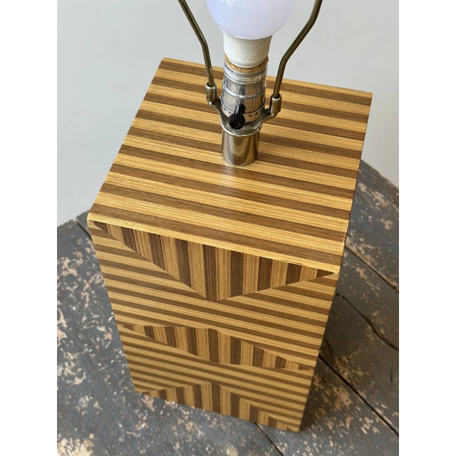 Vintage Large-Scale Striped Parquetry Table Lamp, Circa 1970s-80s For Sale - Image 14 of 18