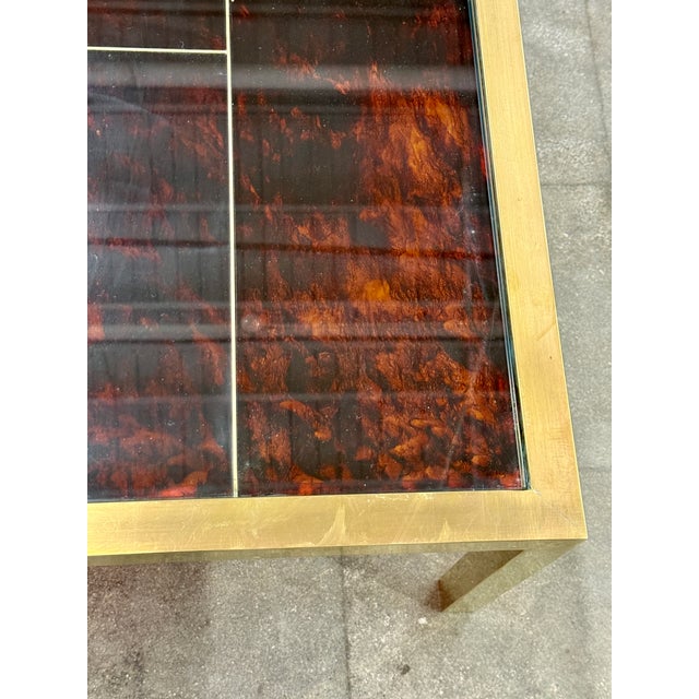 Italian Mid-Century Brass and Tortoiseshell-Style Coffee Table, 1970s For Sale In Los Angeles - Image 6 of 8