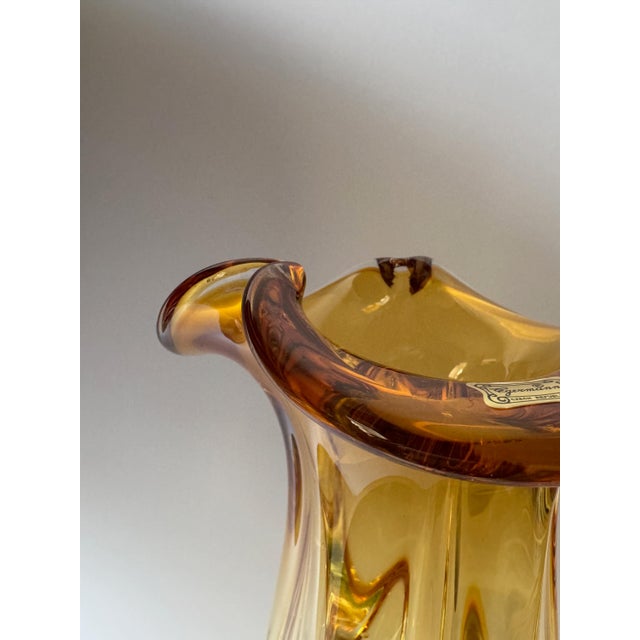 Bohemian Sculptural Amber Art Glass Vase with Folded Rim and Green Base from Egermann, Former Czechoslovakia, 1980s For Sale - Image 6 of 16