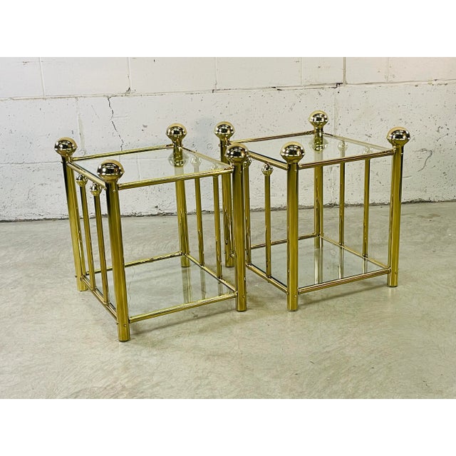 Vintage 1970s Brass and Glass Side Tables, Pair For Sale - Image 12 of 12