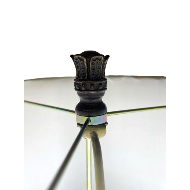 Beige 1970s Pair of Vintage Neoclassical Table Lamps With Ornate Metal Bases and Fabric Shades For Sale - Image 8 of 11