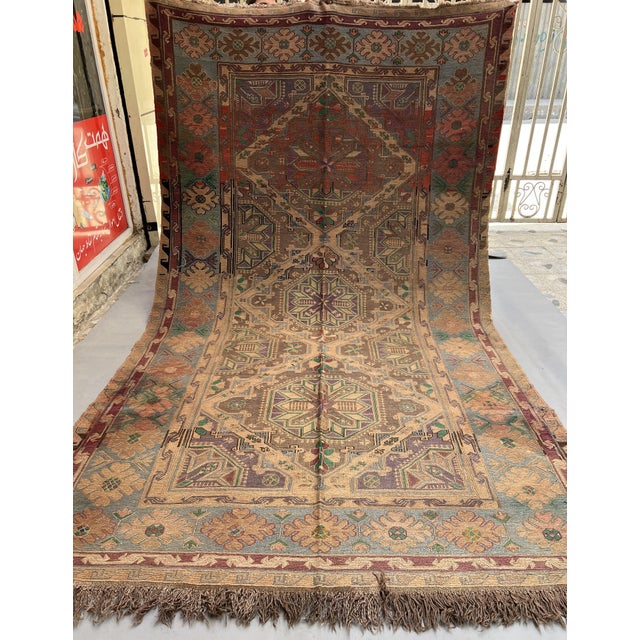Antique Caucasian Worn Medallion Tribal Rug - 11'8" X 6'3" For Sale - Image 9 of 14
