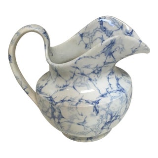 Antique Blue and White “Marble” Cream Pitcher For Sale