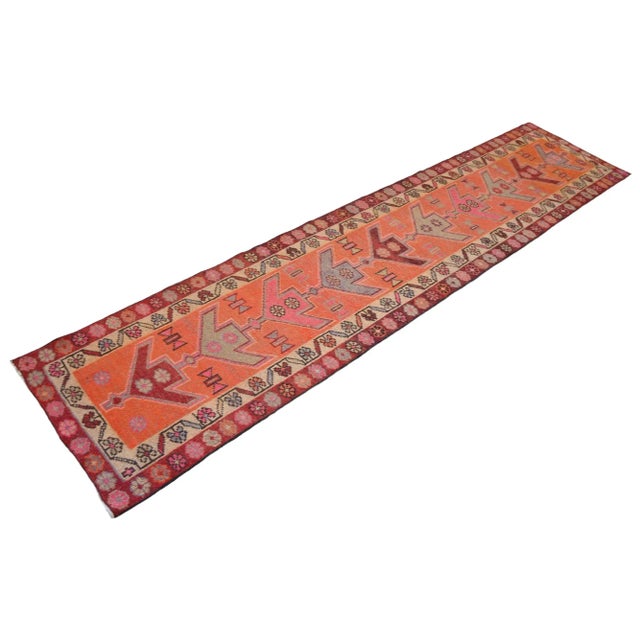 Tribal Motifs Hand-Knotted Kurdish Runner Hallway Rug Kitchen Decor - 2’9” X 12’6 For Sale - Image 6 of 12