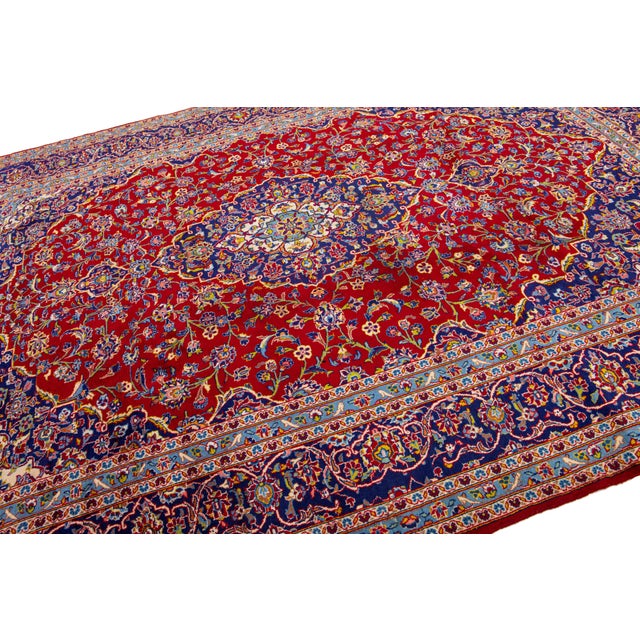 Vintage Hand-Knotted Persian Kashan Red Wool Rug With Medallion Motif For Sale In New York - Image 6 of 8