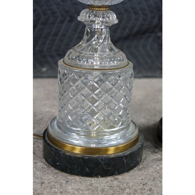 2 Baccarat French Empire Neoclassical Crystal Spiral Glass Urn Table Lamps Pair For Sale - Image 16 of 16