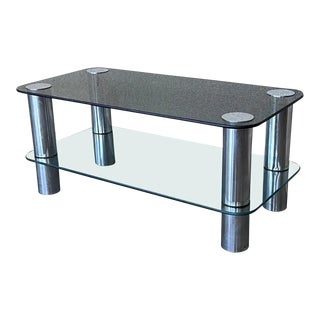 Mid-Century Modern Tubular Chrome Two Tier Coffee Table With Smoked Glass Top For Sale