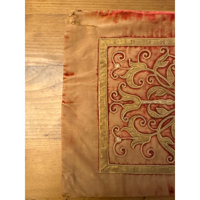Red Mid 19th Century Italian Embroidered Pillow For Sale - Image 8 of 8