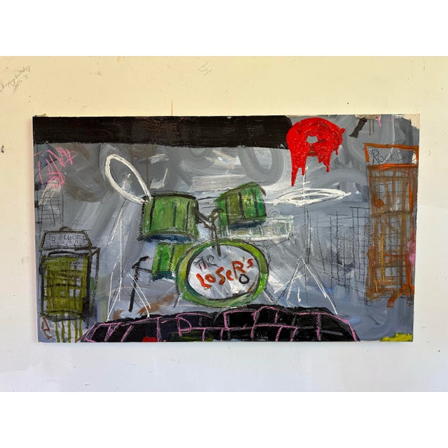 A rock and roll painting on canvas by Virginia artist Roderick Coles. The loose and fast primary study is performed on a...