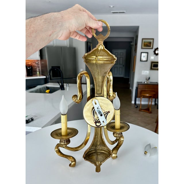 1960s French Brass Double Arm Wall Sconce - a Pair For Sale - Image 16 of 17