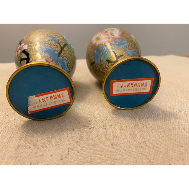 Vintage Cloisonné Love Birds Vases - Set of 2 For Sale - Image 10 of 11