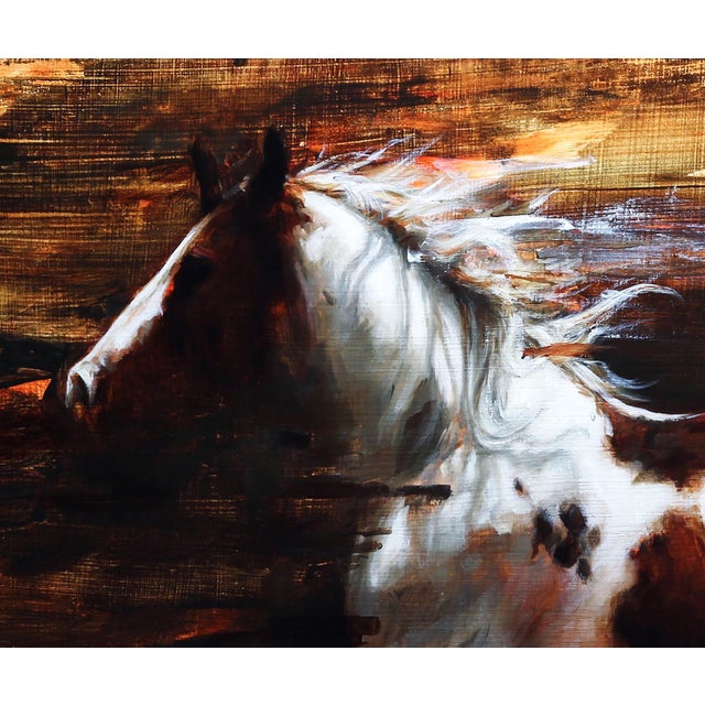 Contemporary Dust Storm by Morgan Cameron | Oil on panel Horse running through a dust storm. For Sale - Image 3 of 4