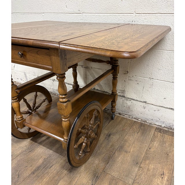 Vintage Oak Drop Leaf Bar Cart Tea Cart For Sale - Image 4 of 13