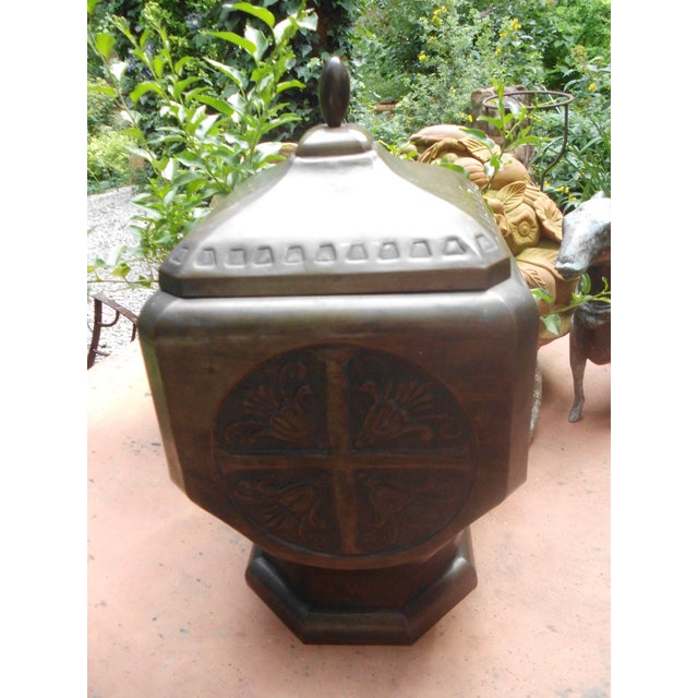 Metal Antique Lidded Box in Brass Sheet with Embossing, 1890s For Sale - Image 7 of 18