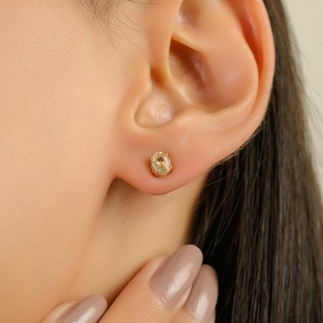 Minimalist Soliatire Yellow Sapphire Everyday Stud Earrings for Her In14k Yellow Gold- A Pair For Sale - Image 4 of 14