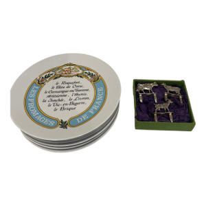 Vintage Set of 6 Limoges Cheese Plates Plus 3 Silverplated Cheese Markers - 9 pcs