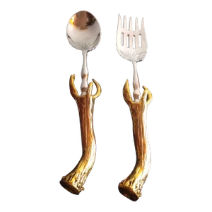 1970s Solid Brass Handle Silverplated Spoon & Fork Set