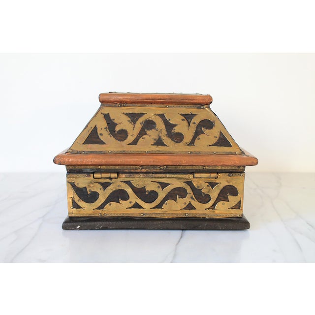 Brown Vintage Wood, Brass & Copper Hinged Trinket Box For Sale - Image 8 of 12