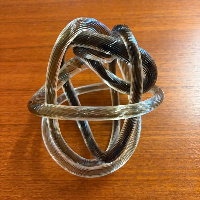 Vintage Ribbed Hand Blown Smoky Art Glass Knot Sculpture For Sale - Image 9 of 17