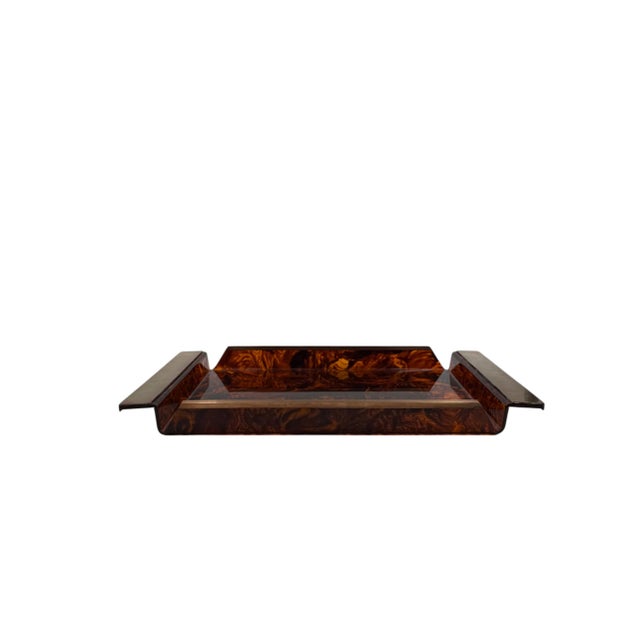 Hollywood Regency Brass and Tortoiseshell Lucite Tray, Italy 1970s For Sale - Image 6 of 11