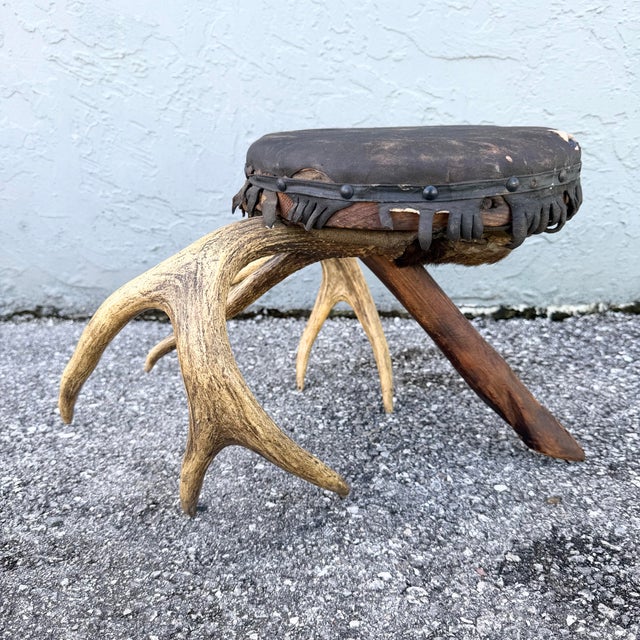 Early 20th Century Early 20th Century American Rustic Deer Antler Footstool For Sale - Image 5 of 8