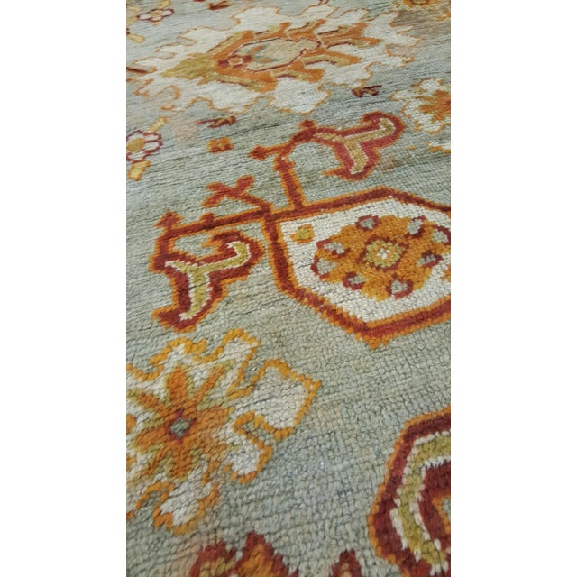 Late 19th Century Antique Oushak Carpet, Handmade Oriental Rug, Soft Saffron Light Gray Light Blue For Sale - Image 5 of 18