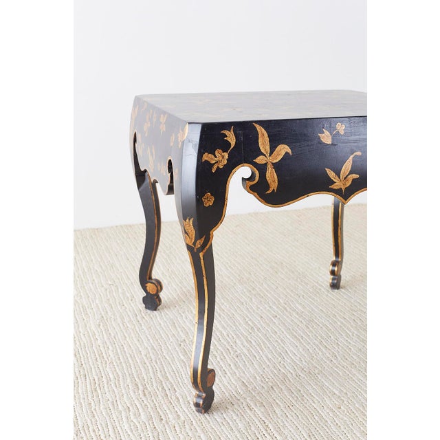 Chinoiserie Style Black Lacquer Parcel Gilt Center Table For Sale - Image 11 of 13