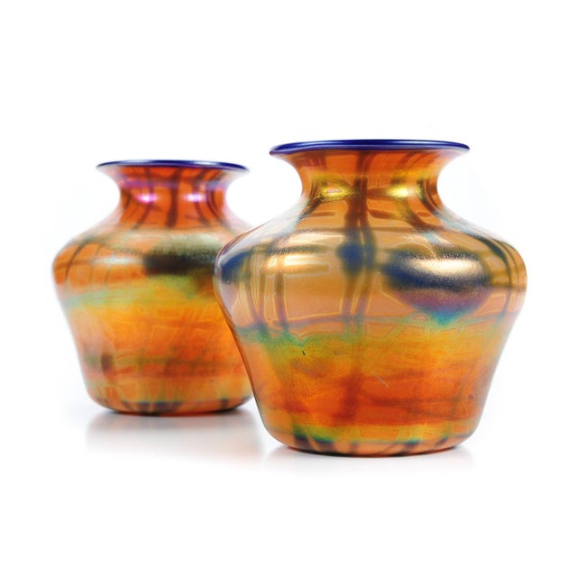 Art Nouveau Imperial Art Glass Heart & Vine Decor Vases- A Pair For Sale - Image 3 of 9