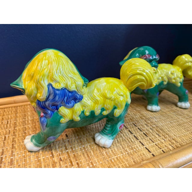 Chinoiserie Pair of Colorful Vintage Asian Foo Dogs, 1980’s For Sale - Image 3 of 6