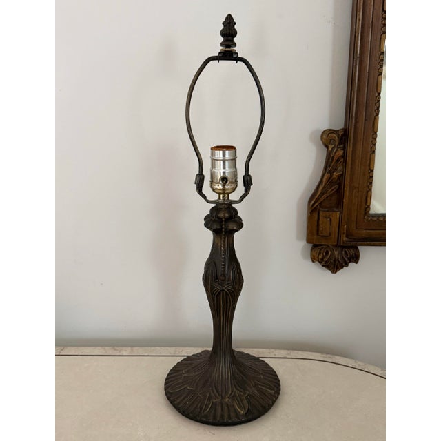 Metal Vintage Mid 20th Century Tiffany Style Stained Glass Table Lamp For Sale - Image 7 of 11