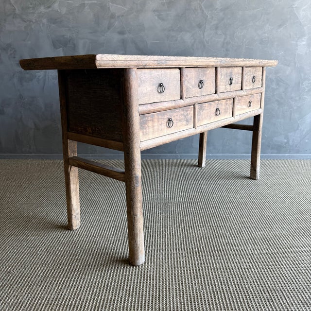 Vintage Elm Wood Console Table With Drawers For Sale - Image 10 of 13