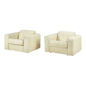 Baron Lounge Chairs by Robert Haussmann for Stendig, Cream Leather, 1970