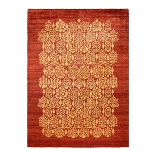 Eclectic, One-of-a-Kind Hand-Knotted Area Rug in Orange, 9' 0" x 12' 3" For Sale