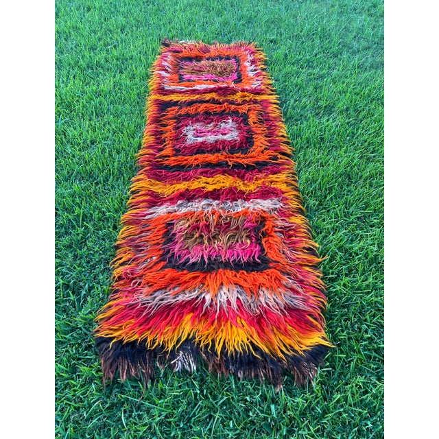 Turkish Vintage Turkish Tulu Rug in Orange,Brown,Black,Pink Shag Pile For Sale - Image 3 of 9