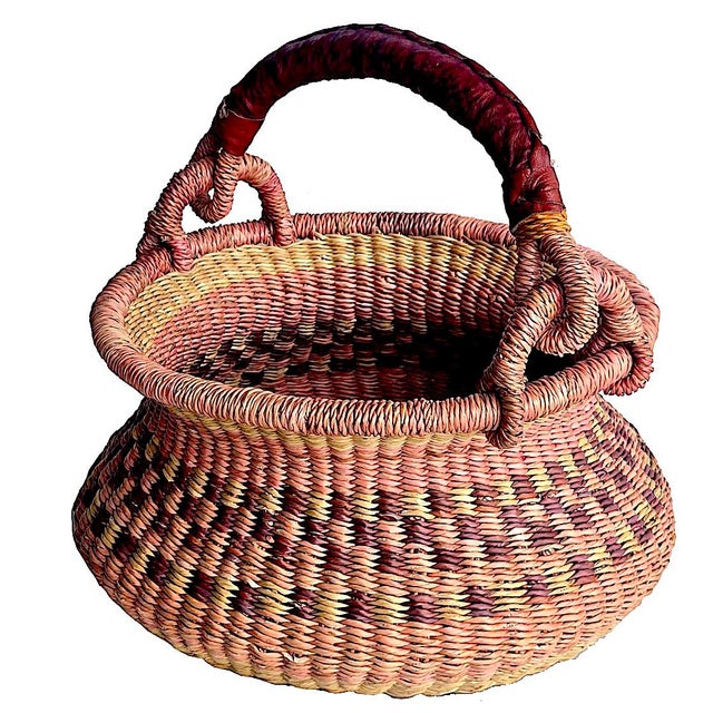 Textile African Bolga Grass Egg Basket For Sale - Image 7 of 12