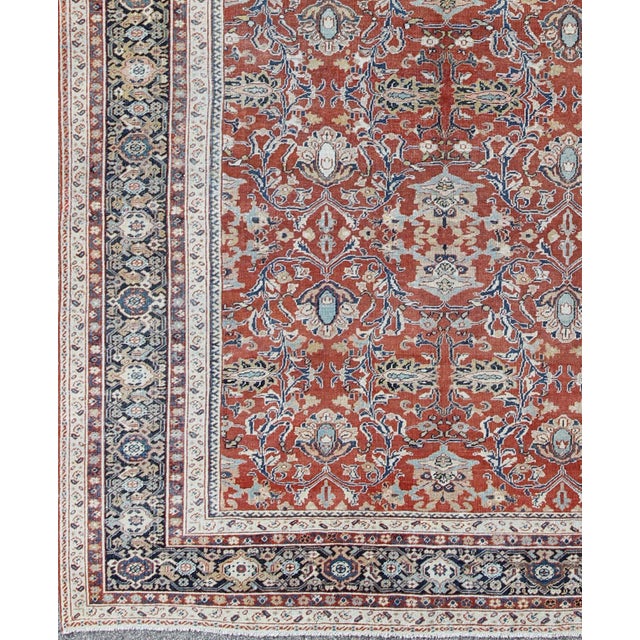 Antique Sultanabad Rug With Large Flower Design in Soft Red Field & Multi Colors 9'7 X 13'10 For Sale In Atlanta - Image 6 of 10