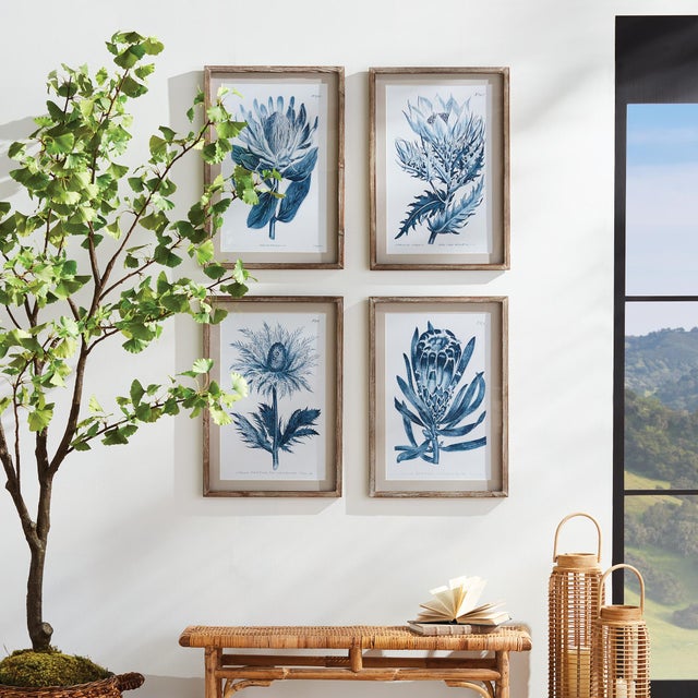 Arts & Crafts Indigo Protea Prints, Set Of 4 For Sale - Image 3 of 4