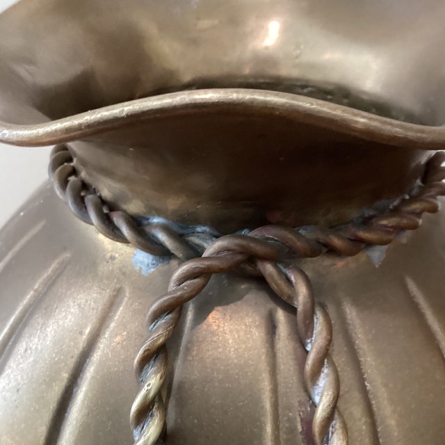 Mid 20th Century Penco Brass Vase W/Fluted Sides, Scalloped Top and Decorative Rope Tie For Sale - Image 4 of 12