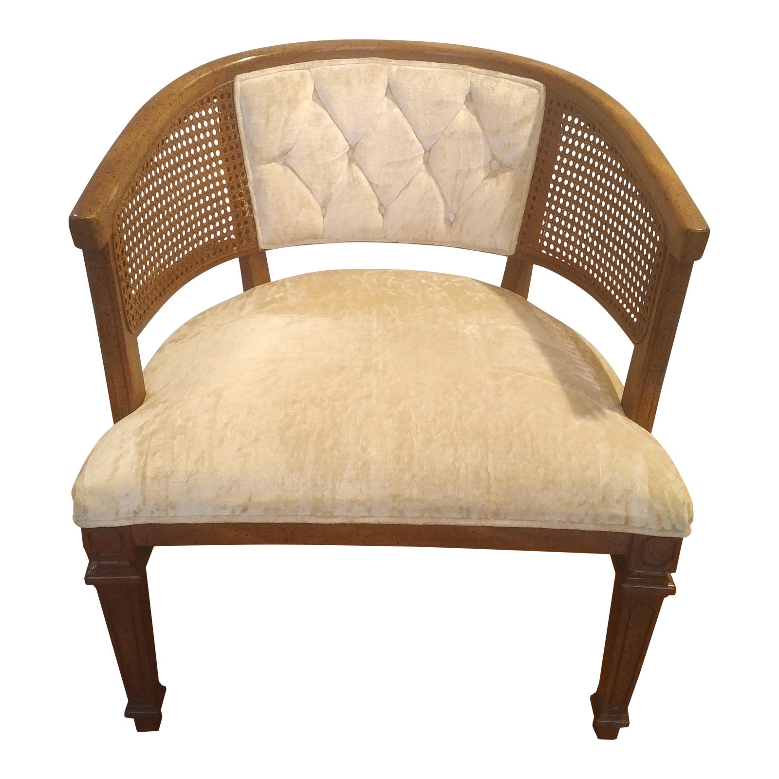 1950s MidCentury Modern White Caned/Cane Barrel Chair Chairish