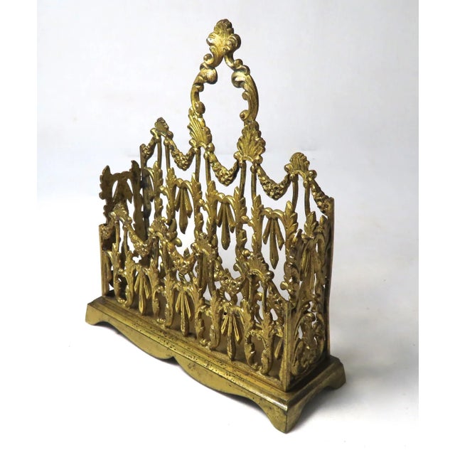 Victorian Fine Mid 1800s Antique Victorian French Gold Gilt Bronze Desk Top Letter Rack For Sale - Image 3 of 13