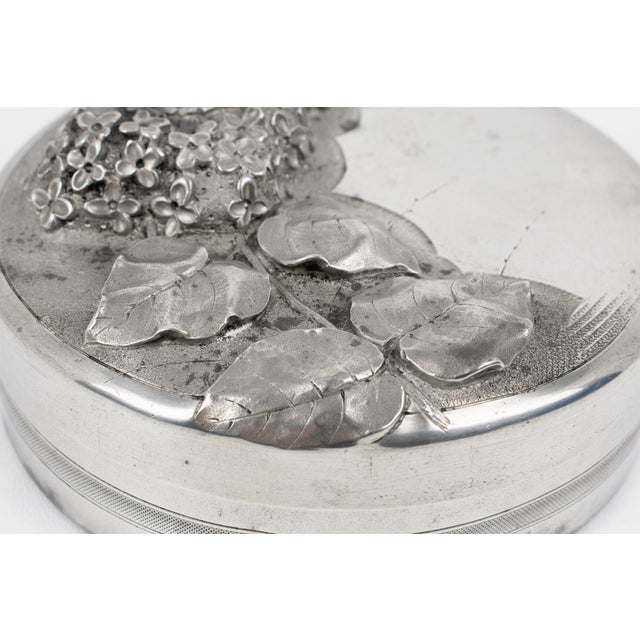 Albert Chezal Art Nouveau Pewter Box with Lilac Decor, France circa 1910 For Sale - Image 4 of 16
