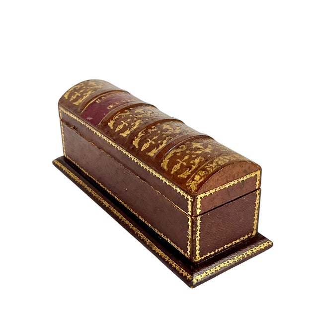 Antique French Napoleon III Leather Book Form Box For Sale - Image 4 of 12